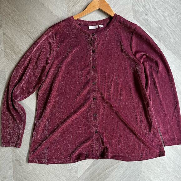 Logo Layers Lori Goldstein Metallic Mesh Cardigan Mulled Wine L Large - Picture 4 of 12